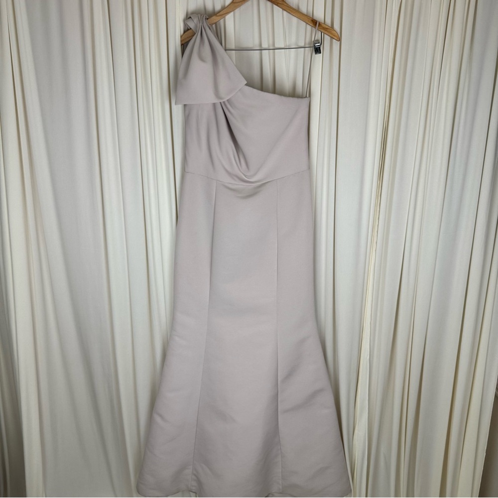 Amsale Sierra GB199 Champagne One-Shoulder Cream Gown Bridesmaid Dress Sz 12 NEW - Picture 9 of 16